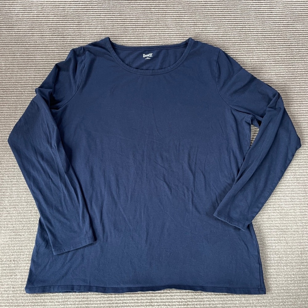 Duluth Trading Co Womens XXL Navy Blue Long Sleeve Cotton Spandex Crewneck Tee